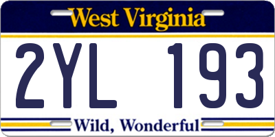 WV license plate 2YL193