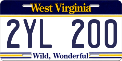 WV license plate 2YL200