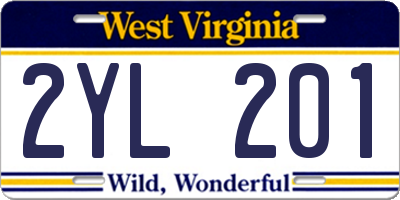 WV license plate 2YL201