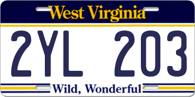 WV license plate 2YL203