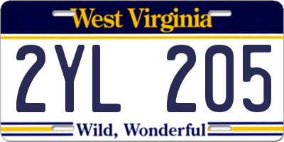 WV license plate 2YL205