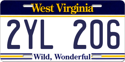 WV license plate 2YL206