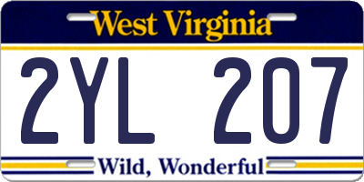 WV license plate 2YL207