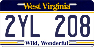 WV license plate 2YL208