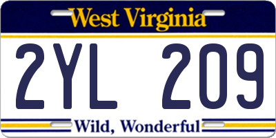 WV license plate 2YL209