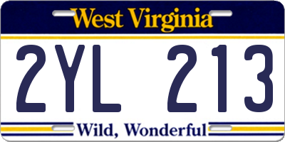 WV license plate 2YL213