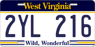 WV license plate 2YL216