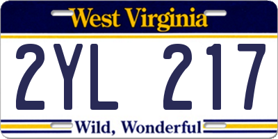 WV license plate 2YL217