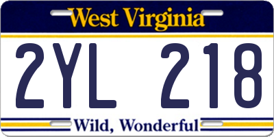 WV license plate 2YL218