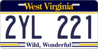 WV license plate 2YL221