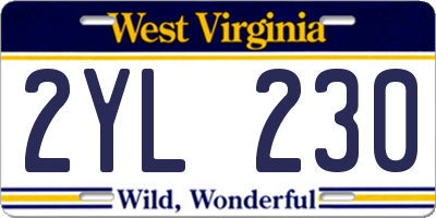 WV license plate 2YL230
