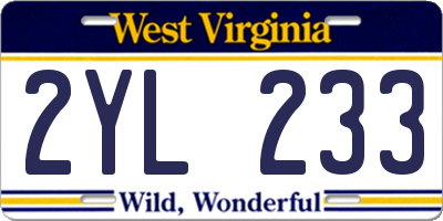 WV license plate 2YL233
