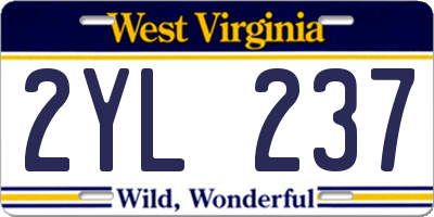 WV license plate 2YL237