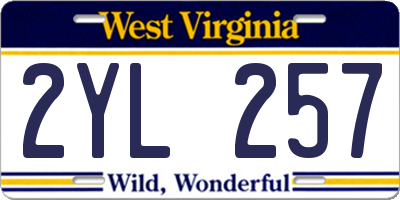 WV license plate 2YL257