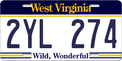 WV license plate 2YL274