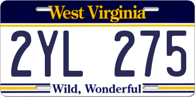 WV license plate 2YL275
