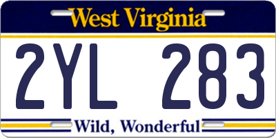 WV license plate 2YL283