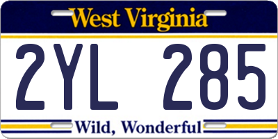 WV license plate 2YL285