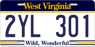 WV license plate 2YL301