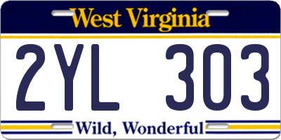 WV license plate 2YL303