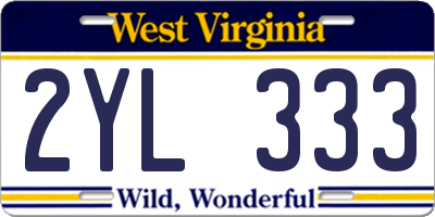 WV license plate 2YL333
