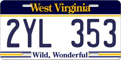 WV license plate 2YL353