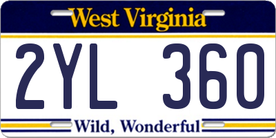WV license plate 2YL360