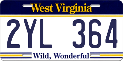 WV license plate 2YL364