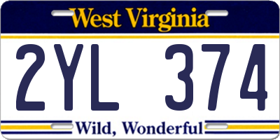 WV license plate 2YL374