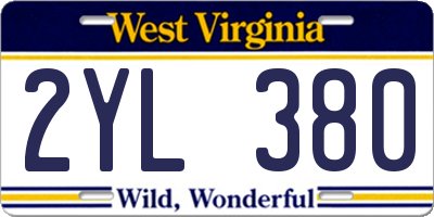 WV license plate 2YL380
