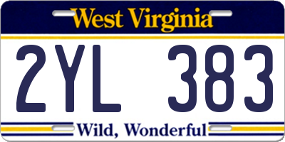 WV license plate 2YL383