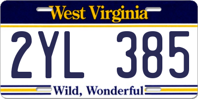 WV license plate 2YL385