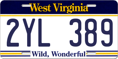 WV license plate 2YL389
