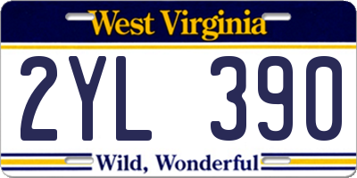 WV license plate 2YL390