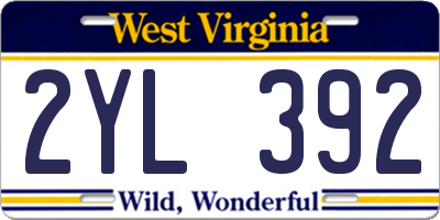 WV license plate 2YL392