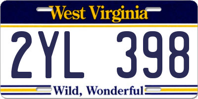 WV license plate 2YL398