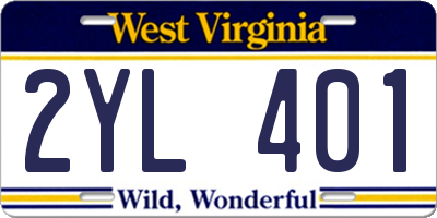 WV license plate 2YL401