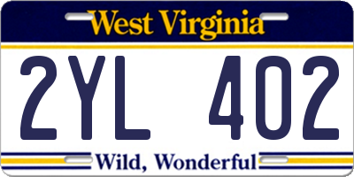 WV license plate 2YL402
