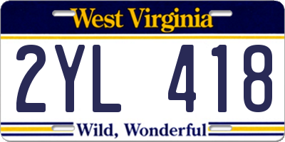 WV license plate 2YL418