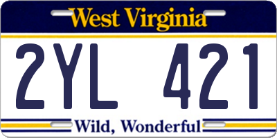 WV license plate 2YL421