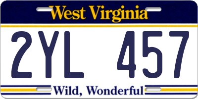WV license plate 2YL457
