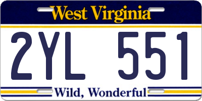 WV license plate 2YL551