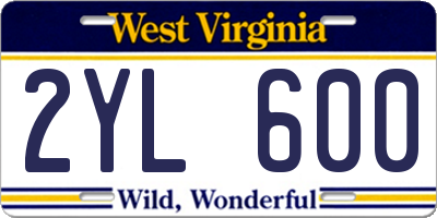 WV license plate 2YL600