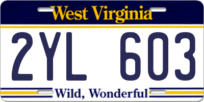 WV license plate 2YL603