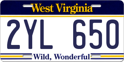 WV license plate 2YL650