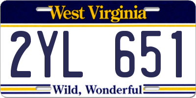 WV license plate 2YL651