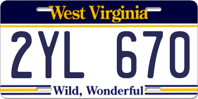 WV license plate 2YL670