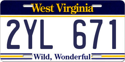 WV license plate 2YL671