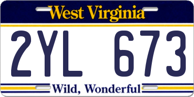 WV license plate 2YL673