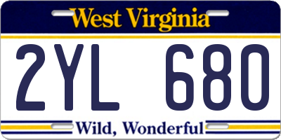 WV license plate 2YL680